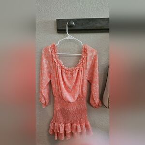 Flying Tomato Off The Shoulder Ruffled Coral Floral Mini Dress Size Medium